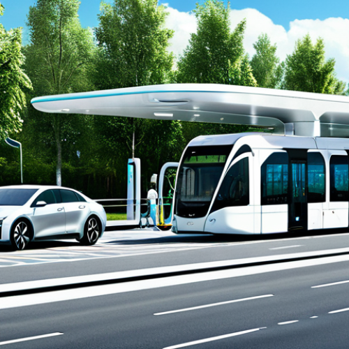 Home 6 **
A modern hydrogen refueling station. Sleek, futuristic design. Cars and buses are being refueled. Bright, sunny day. Background: A clean, modern city with green spaces. Focus on the technology and eco-friendliness. Fully clothed people in appropriate attire are operating the station and driving vehicles. Safe for work, professional, appropriate content, perfect anatomy, correct proportions, natural pose, high quality.
**