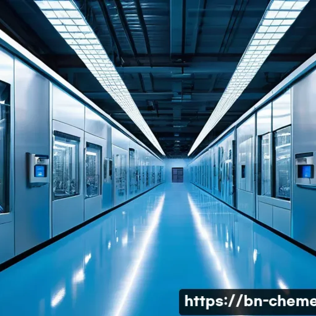 환경촉매 및 대기정화 기술 - **Prompt:** "A futuristic, clean industrial facility interior with advanced, glowing blue catalytic ...