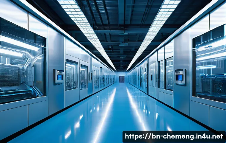 환경촉매 및 대기정화 기술 - **Prompt:** "A futuristic, clean industrial facility interior with advanced, glowing blue catalytic ...